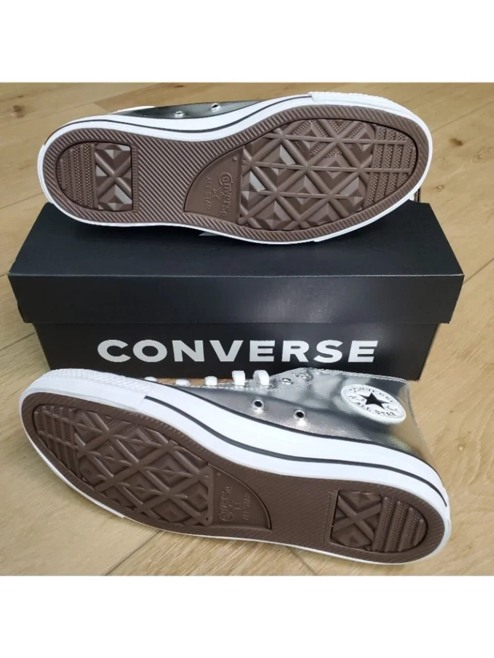 CONVERSE Chuck Taylor ALL STAR HI Metallic Silver A14875C Prom Wmn 9.5 /Mens 7.5